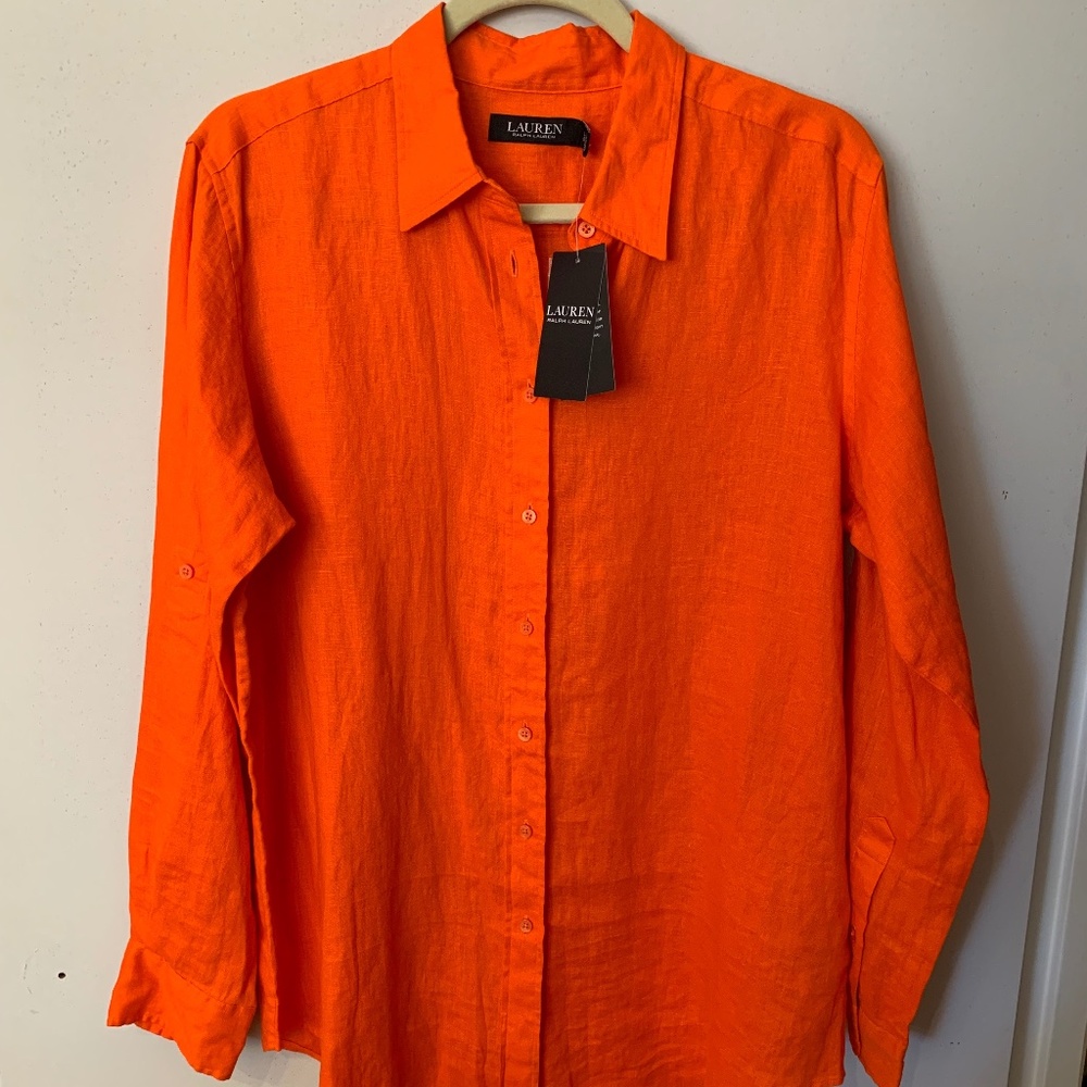 NWT Orange 100% Linen Lauren RL